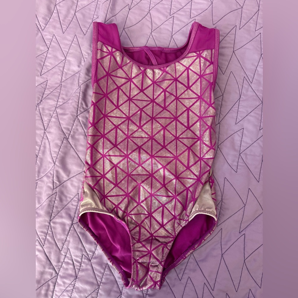 More Than Magic Pink and Silver Geometric Kids leotard dance gymnastics 6/6x guc